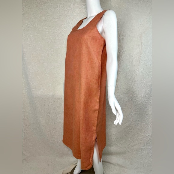 Flax by Jeanne Engelhart VTG Linen Sleeveless Midi Maxi Tank Dress Coral Orange - Picture 2 of 11